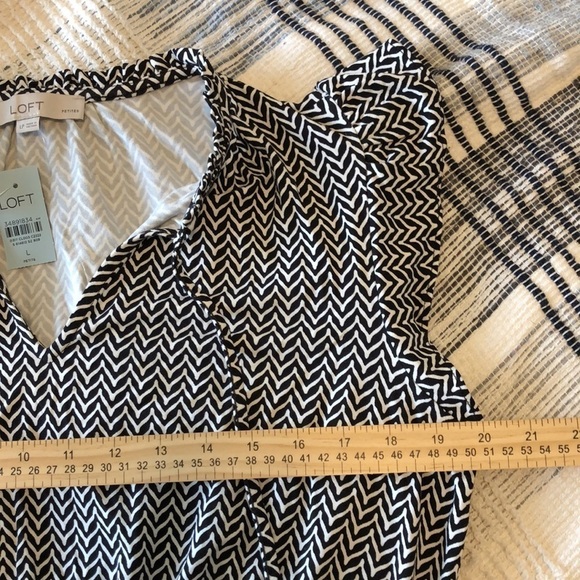 NWT LOFT Womens Dress Sz LP herringbone Smocked Waist Flutter Sleeve Business - Picture 6 of 8